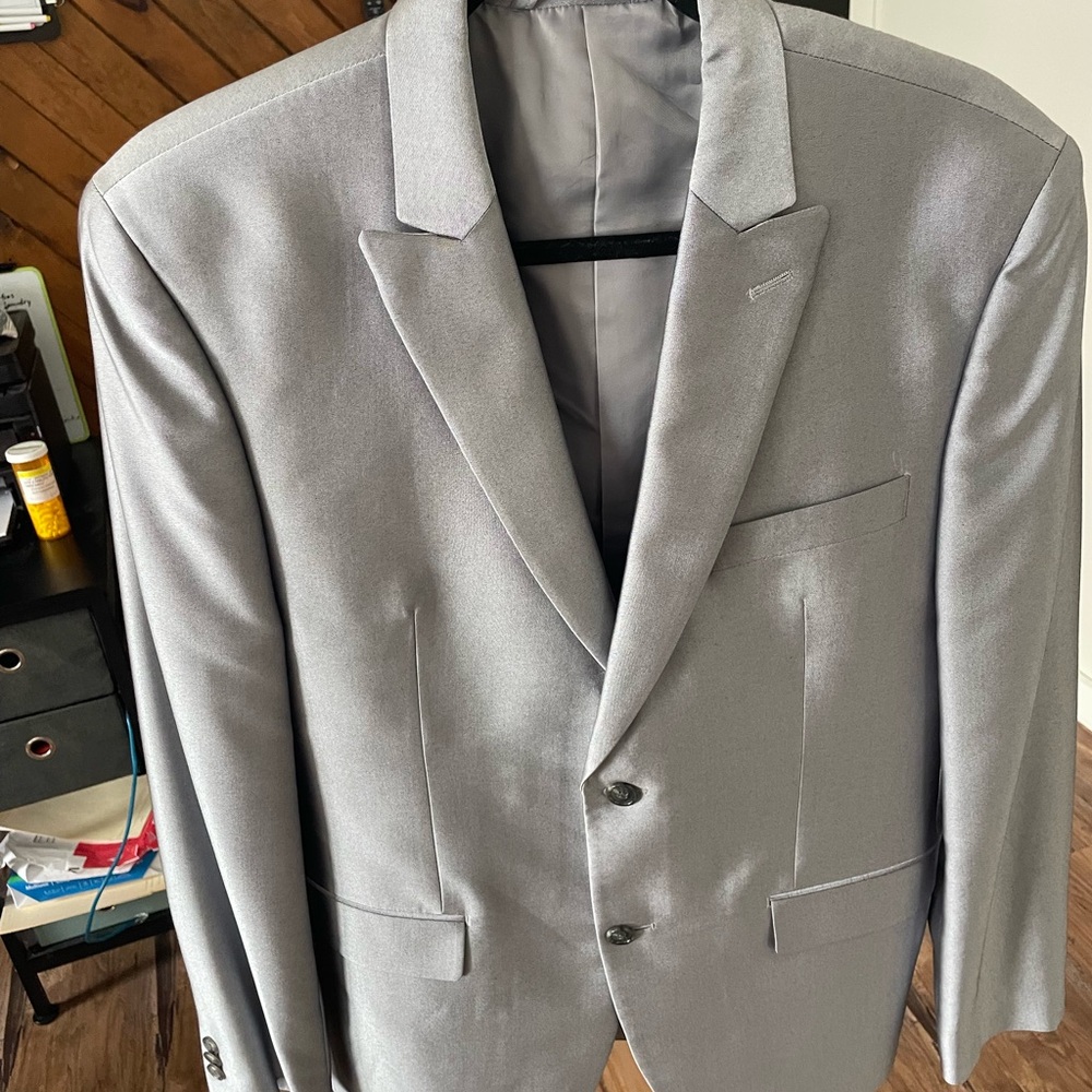 Sean John Silver-Gray Men's Two-Button Blazer With Matching Pants